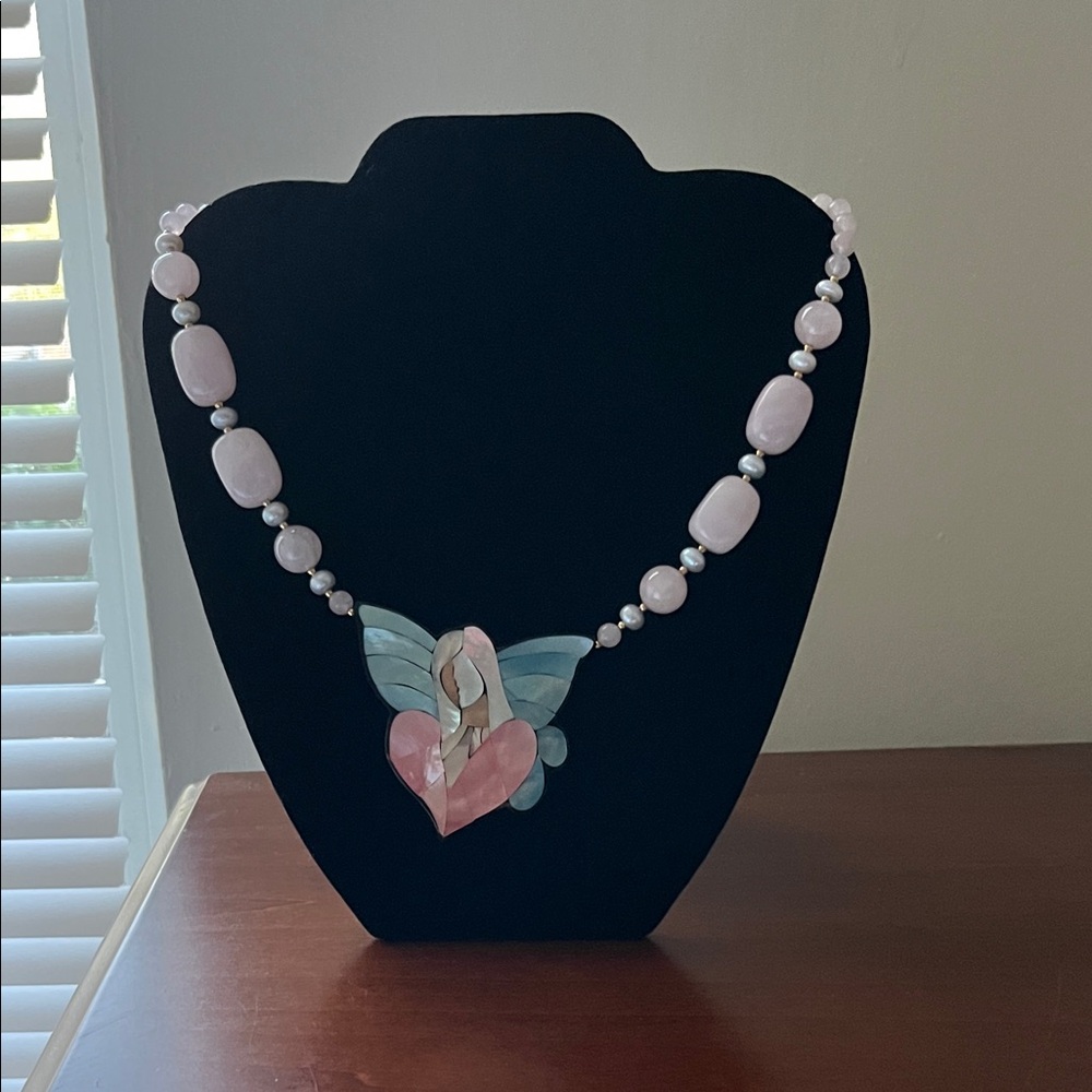 Vintage Necklace Ladies Lee Sands Pink Angel Necklace Statement Pendant